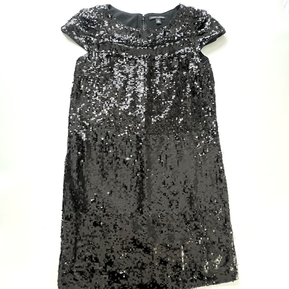 Banana Republic Black Sequin Silk Shift Dress Womens 6 Vintage 2007 Holiday Cap